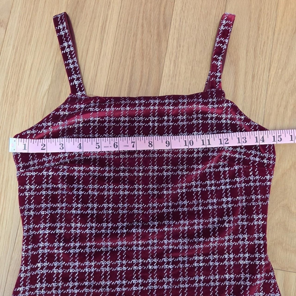 Red Velvet Silver Glitter Plaid Mini Dress -- Altar'd State, Size S - Picture 6 of 8